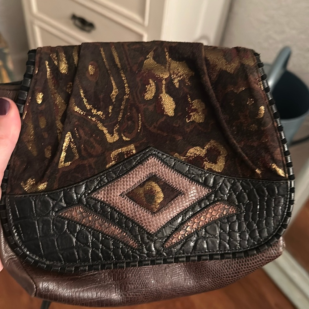 Vintage brown leather crossbody or clutch bag